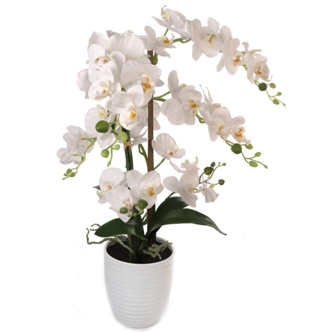25" White Phalaenopsis Orchid Flowers - Lifelike Blooms in White Ceramic Vase, Perfect for Home, Office & Wedding Décor - Year-Round Accent, Floral Home by Artificial Flowers